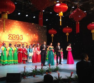 Zhao, fourth from right, on stage during CTTV's Chinese New Year Gala.