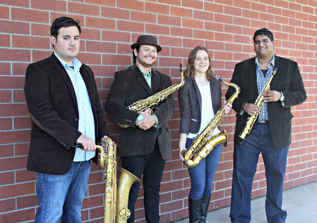 Fiero saxophone quartet is comprised of USC Thornton students (L to R): John Hallberg, Isaac Lopez, Emma Reinhart and Andrew Harrison. (Photo: Randall Harrison)