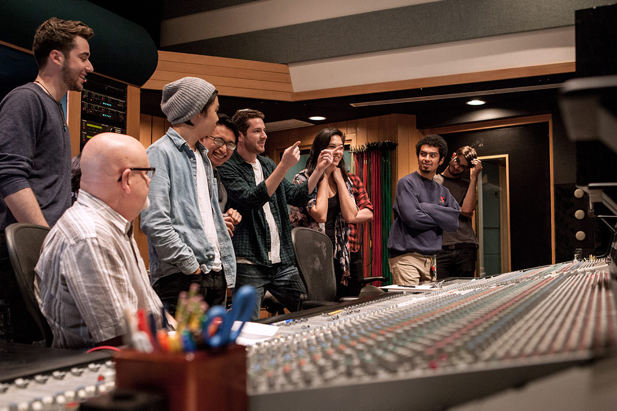 a group of Popular Music students visit a recording session at Henson Studios