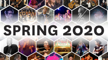 Tile of images of performers with text "Spring 2020"