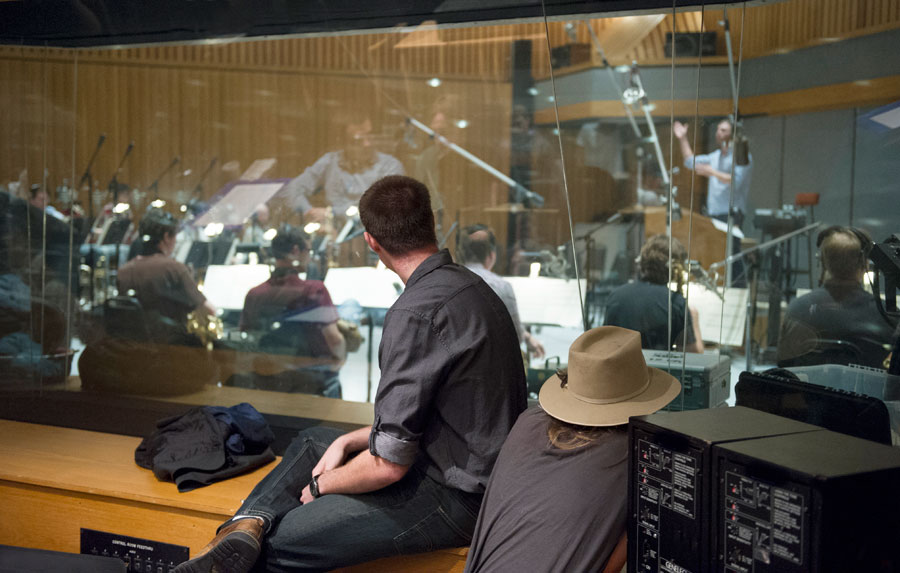 SMPTV students look on as the USC Thornton Jazz Orchestra records at Capital Records 'Studio A'   (Photo/Chandler Golan)