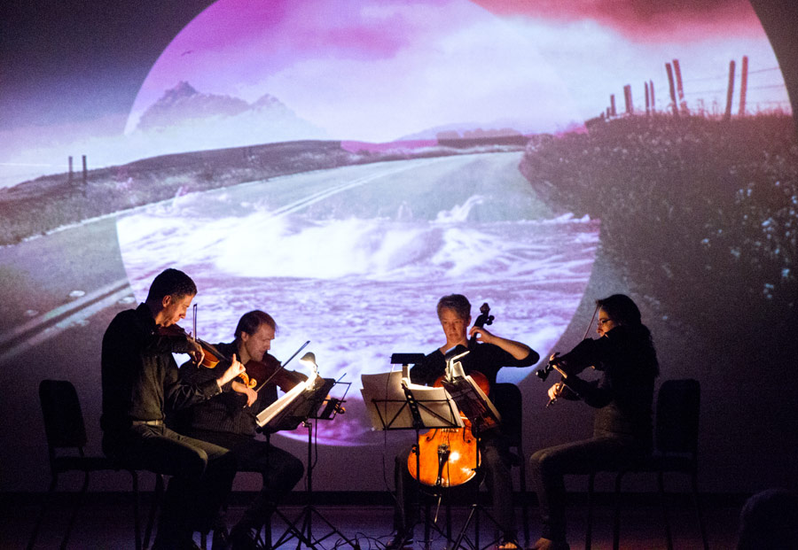 The Penderecki String Quartet performs Jeffrey Holmes' “Kirugi” to an animation by Mike Patterson & Candace Reckinger (Photo/Mike Patterson)