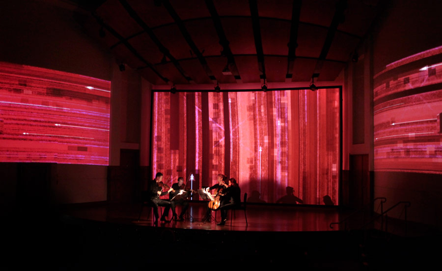 The Penderecki String Quartet performs Jeffrey Holmes' “Kirugi” to an animation by Mike Patterson & Candace Reckinger (Photo/Mike Patterson)