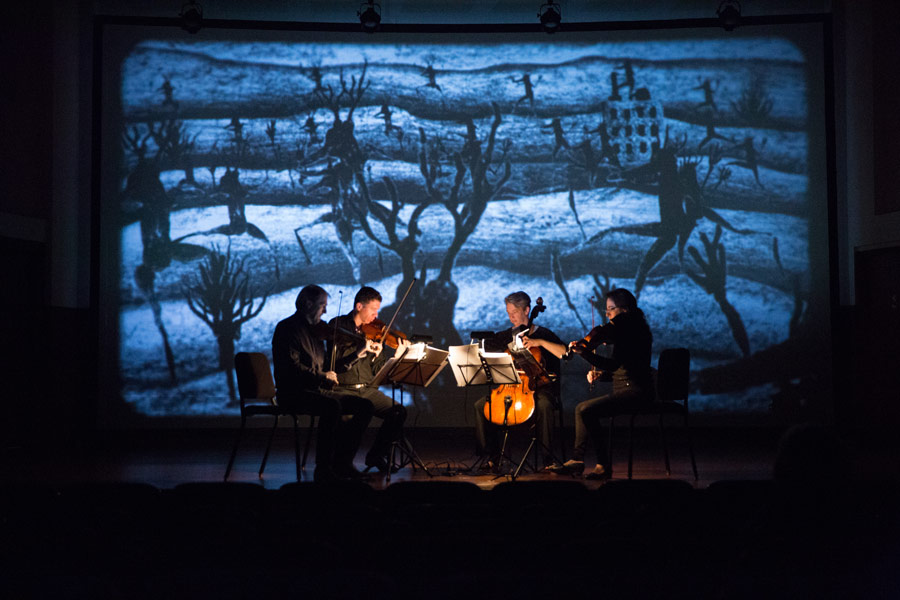 The Penderecki String Quartet performs Marek Zebrowski's “Music for David” to an animation by David Lynch (Photo/David Johnston)