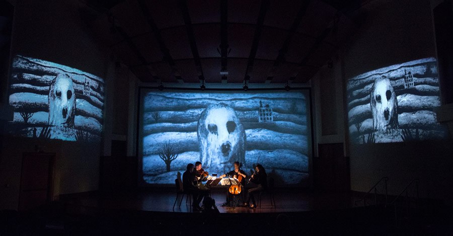 The Penderecki String Quartet performs Marek Zebrowski's “Music for David” to an animation by David Lynch (Photo/David Johnston)