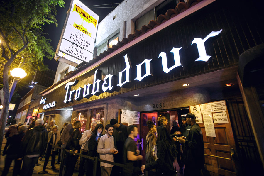 A crowd gathers outside of the legendary Troubadour in West Hollywood. (USC Photo/David Sprague)