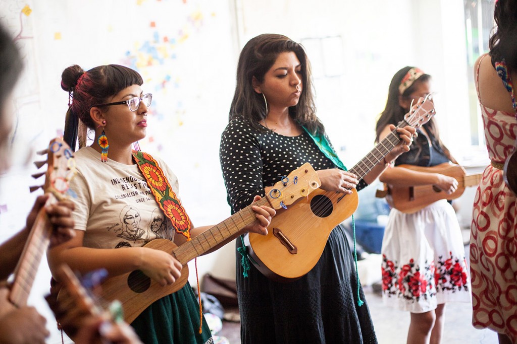 Collective member Alejandra Ocasio has been studying the jarana for four years, while Laura Zavala has played for three. (Photo by Michael Becerra/Elefante Collective)