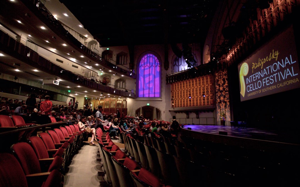 Before the Opening Gala Concert of the Piatigorsky International Cello Festival at USC's Bovard Auditorium. (Photo by Dario Griffin)