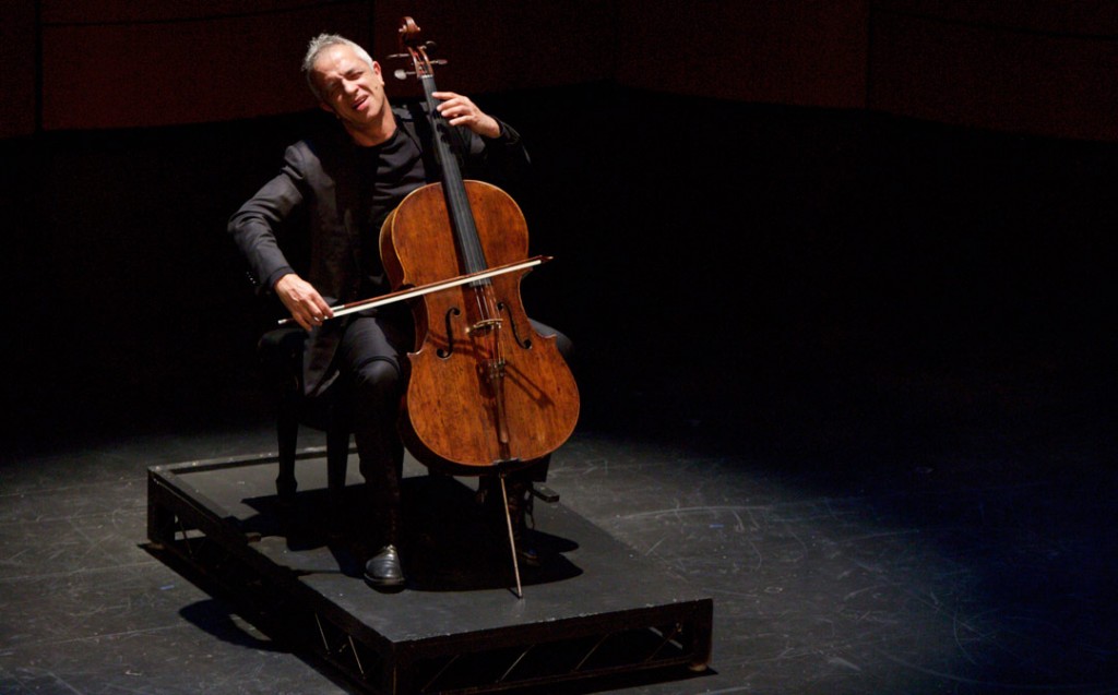Composer and renowned master of improvisation, Giovanni Sollima, performed an improvisational solo in the Opening Gala Concert of the Piatigorsky International Cello Festival in USC's Bovard Auditorium. (Photo by Dario Griffin)
