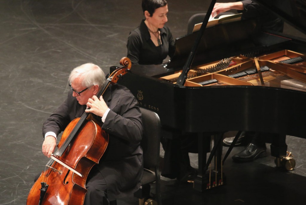 The May 18 Evening Recital at USC’s Bovard Auditorium featured cellist David Geringas and pianist Rina Dokshitsky performing Schnittke’s Cello Sonata No. 1. (Photo by Daniel Anderson/USC)