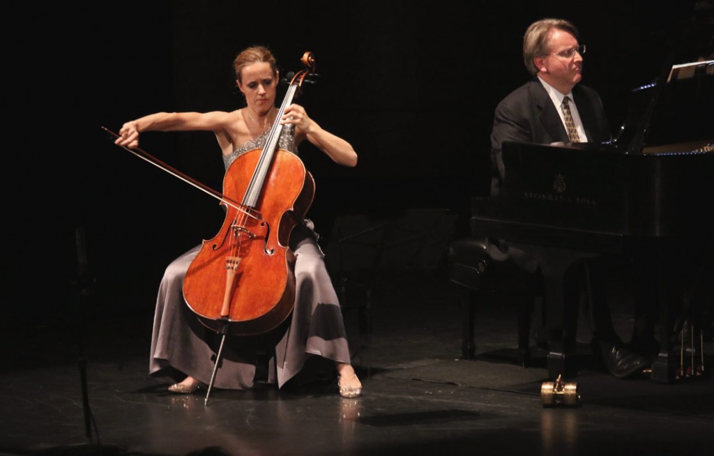 Cellist Sol Gabetta and pianist Kevin Fitz-Gerald were featured at the May 18 Evening Recital, performing Chopin’s Sonata in G minor, Op. 65 and his “Grand Duo Concertant,” Op. 16a. (Photo by Daniel Anderson/USC)