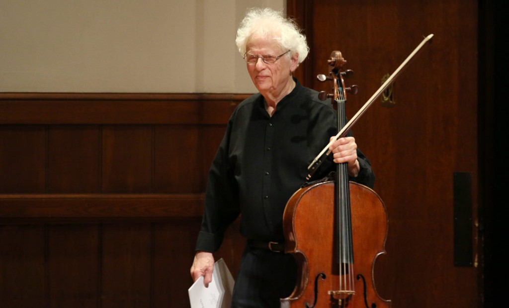 Cellist Laurence Lesser performed Bach’s Suite No. 5 in C minor, BWV 1011 (lute version) at the May 18 Quintet+ concert. (Photo by Daniel Anderson/USC)