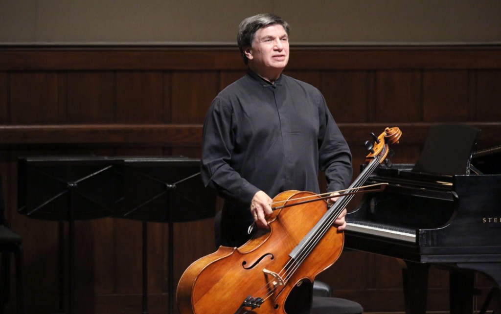 Cellist Jeffrey Solow, along with pianist Ayke Agus (not pictured), performed Piatigorsky’s transcriptions of Haydn, Schubert, and Weber at the May 20 Quintet+ Concert. (Photo by Daniel Anderson/USC)