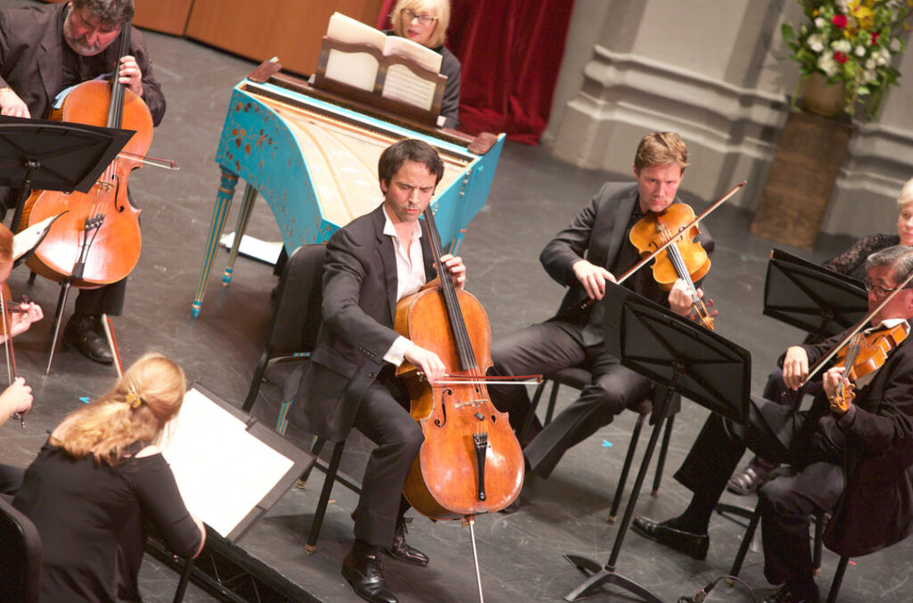 Cellist Jean-Guihen Queyras led the Los Angeles Chamber Orchestra in concerti by Platti and C.P.E. Bach on May 21st at USC’s Bovard Auditorium. (Photo by Dario Griffin/USC)