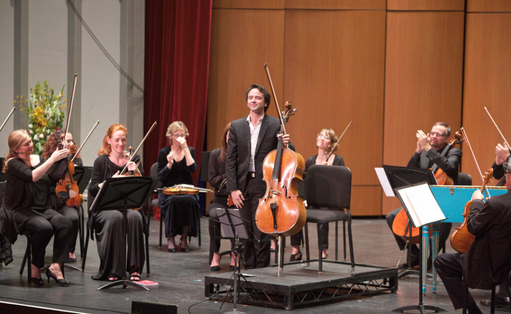 Cellist Jean-Guihen Queyras led the Los Angeles Chamber Orchestra in concerti by Platti and C.P.E. Bach on May 21st at USC’s Bovard Auditorium. (Photo by Dario Griffin/USC)