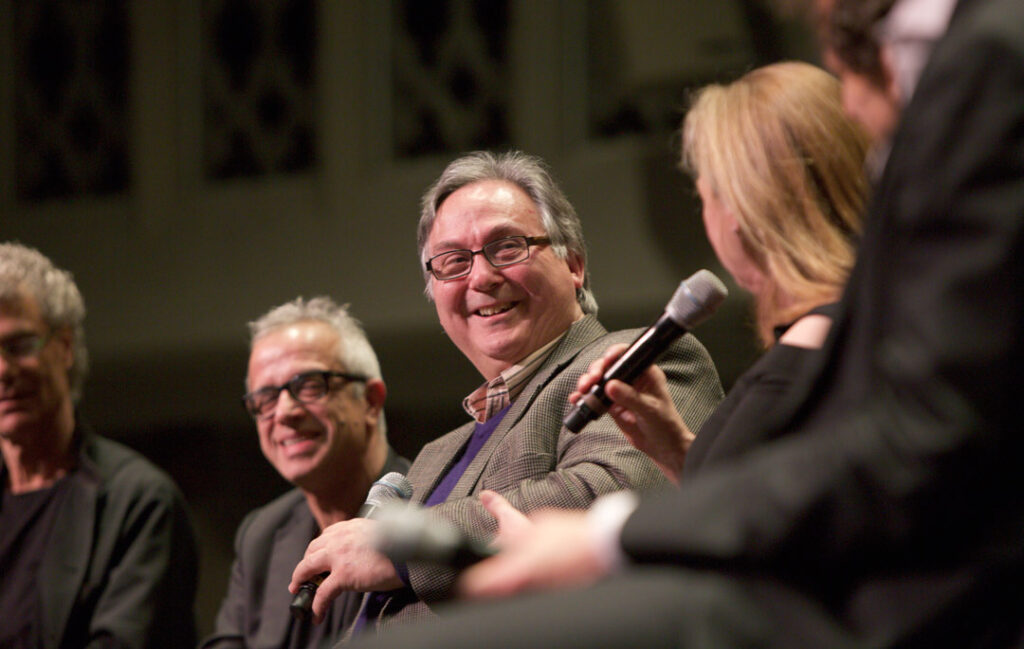 Following the May 21st Baroque Conversations concert with the Los Angeles Chamber Orchestra, soloists Jean-Guihen Queyras, Colin Carr, Thomas Demenga, and Giovanni Sollima, along with Festival artistic director Ralph Kirshbaum and LACO concertmaster Margaret Batjer, presented a “Q&A” session. (Photo by Dario Griffin/USC)