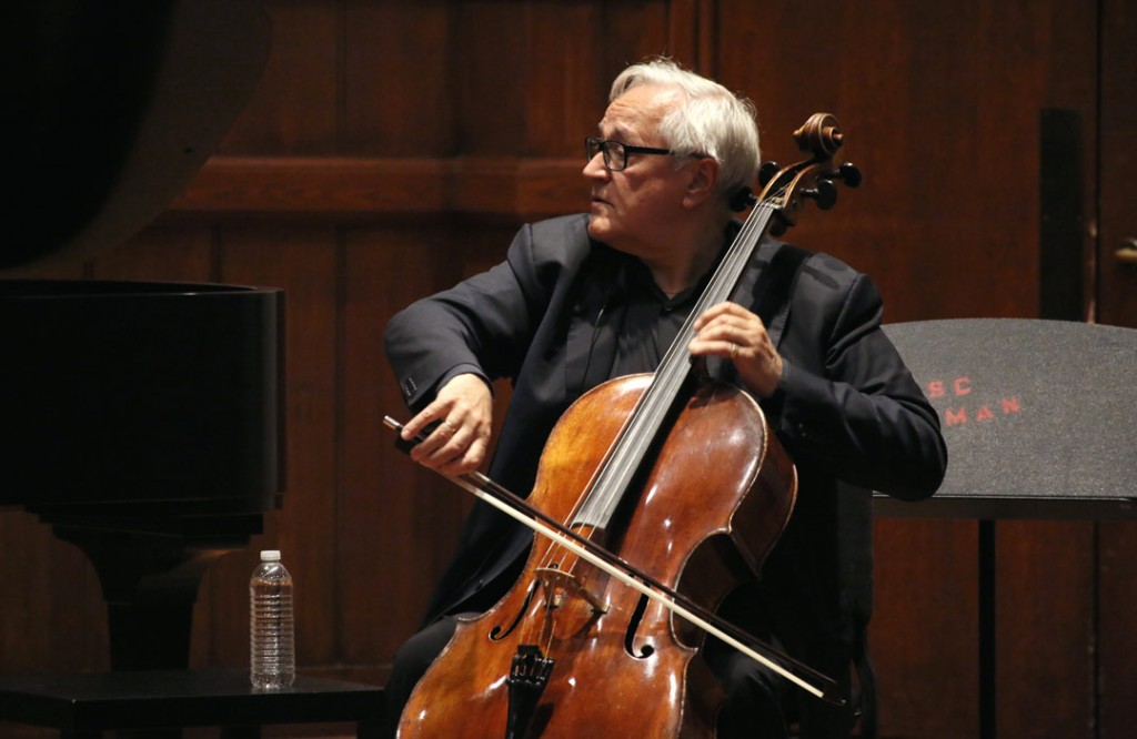 Cellist David Geringas presented a master class at USC’s Alfred Newman Recital Hall on May 21st. (Photo by Daniel Anderson/USC)
