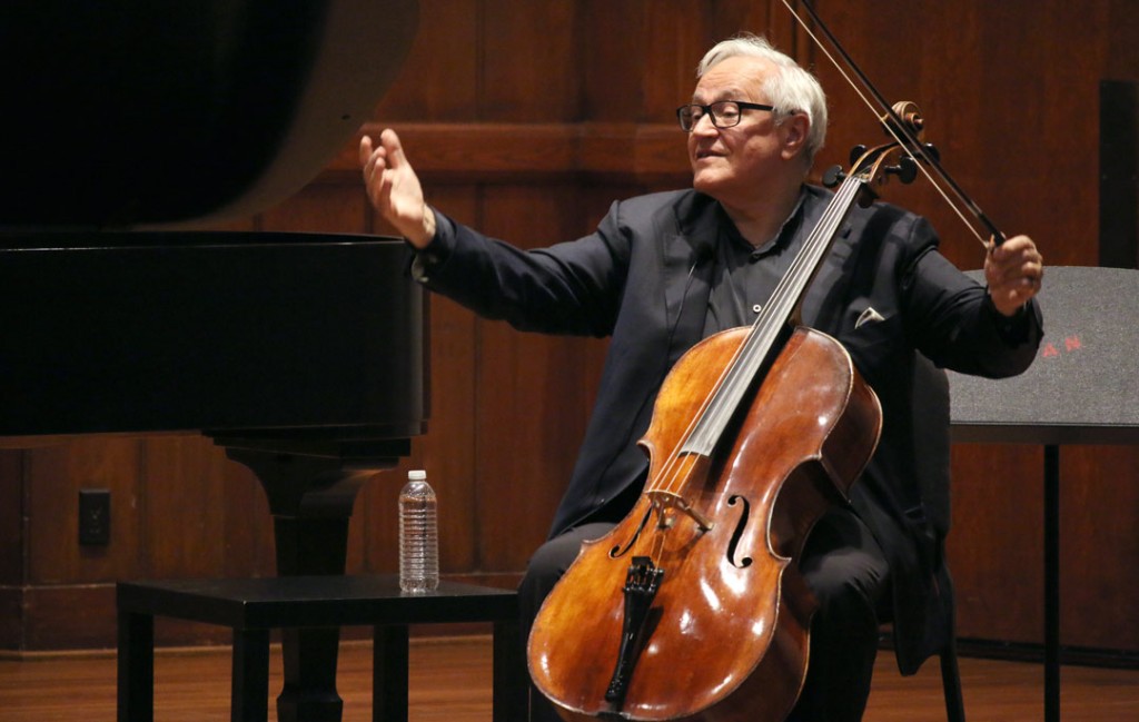 Cellist David Geringas presented a master class at USC’s Alfred Newman Recital Hall on May 21st. (Photo by Daniel Anderson/USC)