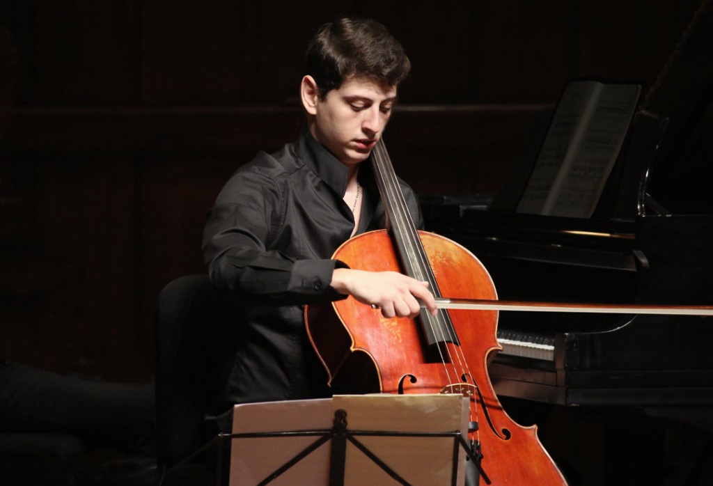 On May 22, Armenian cellist Narek Hakhnazaryan performed in a lunch concert with pianist Noreen Polera at USC’s Alfred Newman Recital Hall. (Photo by Daniel Anderson/USC)