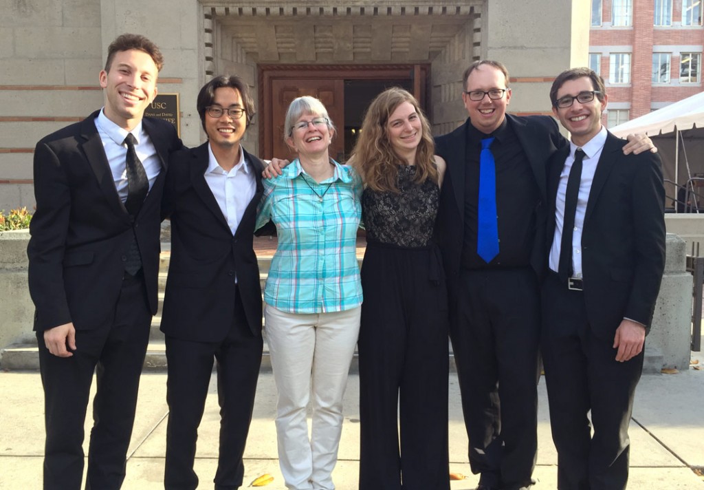 The SAKURA cello quintet with composer Anne Wilson.