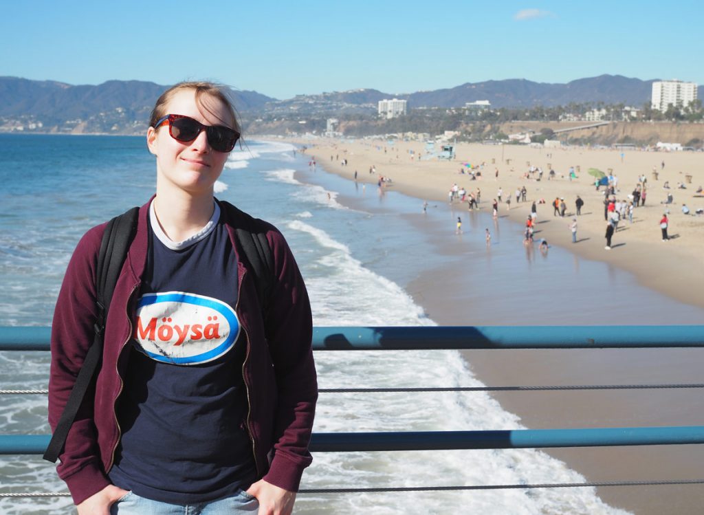 On the Santa Monica pier. My t-shirt is from one of the most famous clubs in Finland, Möysä.