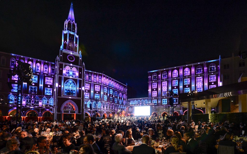 The USC Village was lit in a dazzling projection display by USC School of Cinematic Arts faculty members Mike Patterson and Candice Reckinger.
