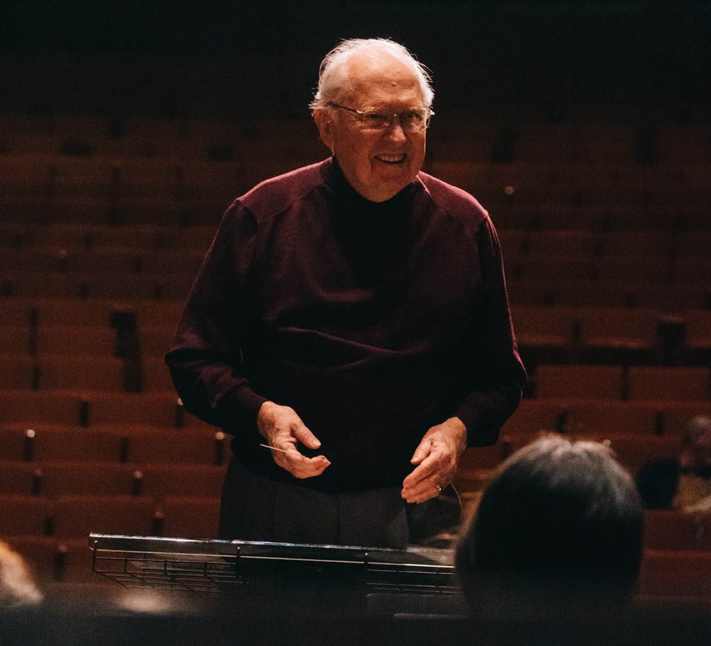 H. Robert Reynolds leads a rehearsal at CBDNA 2019. (Photo by Chris O'Brien)