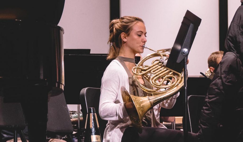 Anna Gilpatrick at a rehearsal at CBDNA 2019. (Photo by Chris O'Brien)