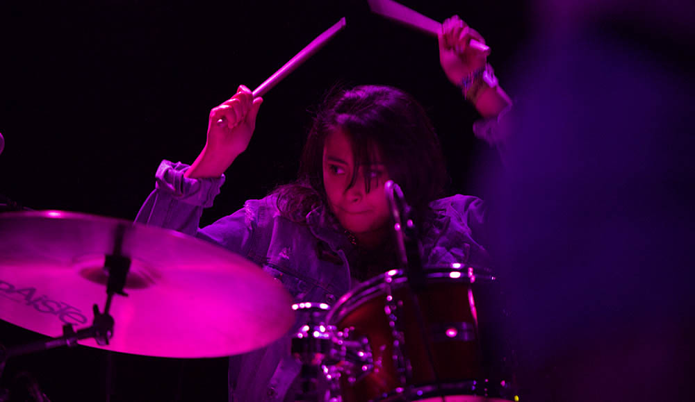 Kelly Cruz on drums. (Photo by Dario Griffin/USC Thornton)