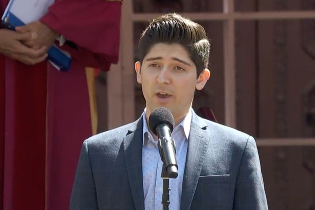 Alec Fore sang "All Hail," the USC alma mater, to close the ceremony.