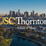 Photo of downtown LA with logo "USC Thornton School of Music"