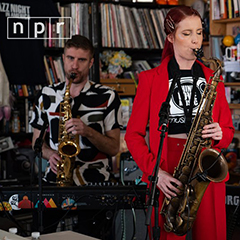 Photo of Amber Navran and Max Byrk at NPR Tiny Desk