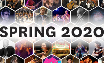 Tile of images of performers with text "Spring 2020"