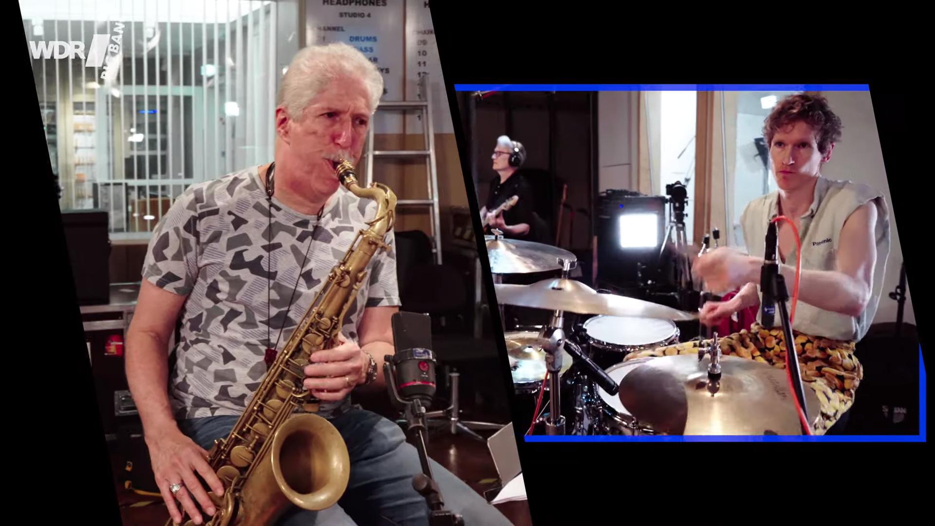 Photo of Bob Mintzer on saxophone and Louis Cole on drums