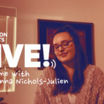 Photo of singer with text "Live! at home with Geovanna Nichols-Julien"