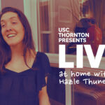 Hazle Thunes singing with text "Live at home with Hazle Thunes"