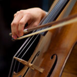 Picture of cellist's hand with bow