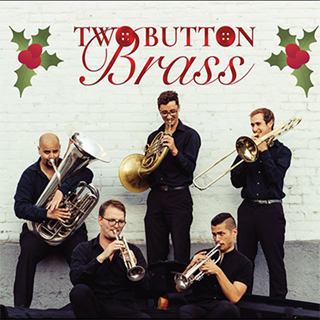 five brass musicians surrounded by mistletoe