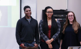 Group of Music Industry students presenting in a Thornton classroom
