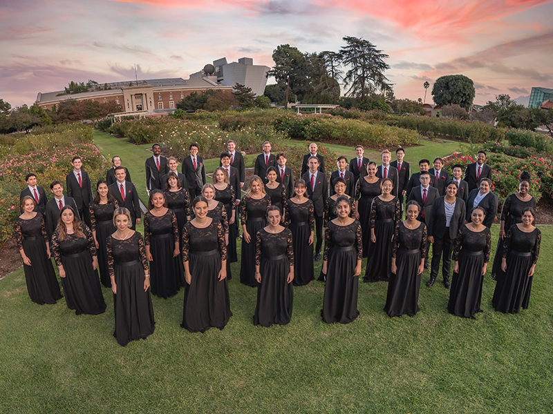 The Concert Choir poses for a picture at the Rose Garden. 