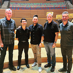 Photo of percussionists on stage at the Walt Disney Music Hall