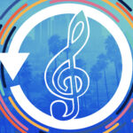 Graphic illustration of a music treble clef surrounded by colors.