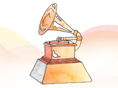 Colorful illustration of a Grammy Award.