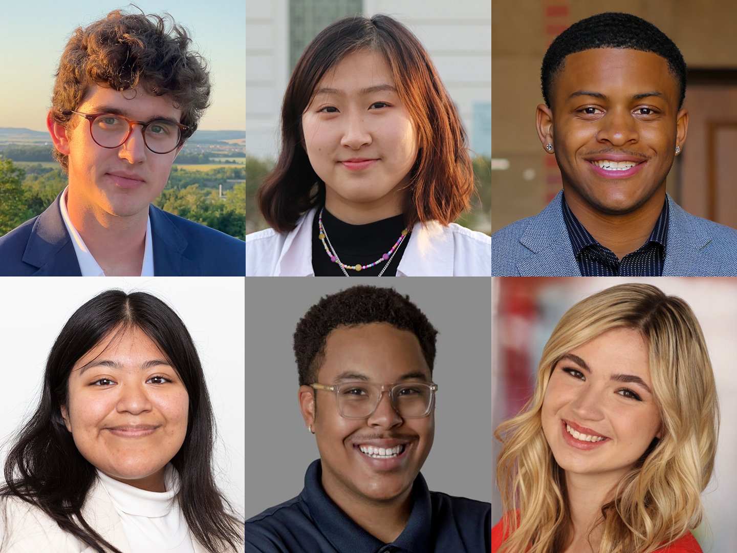 Collage of smiling faces of college aged students. 