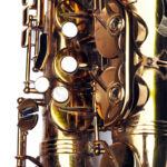 Close-up detail of a saxophone.