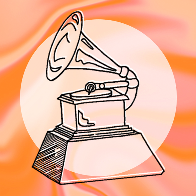 Orange illustration of a musical award statuette.