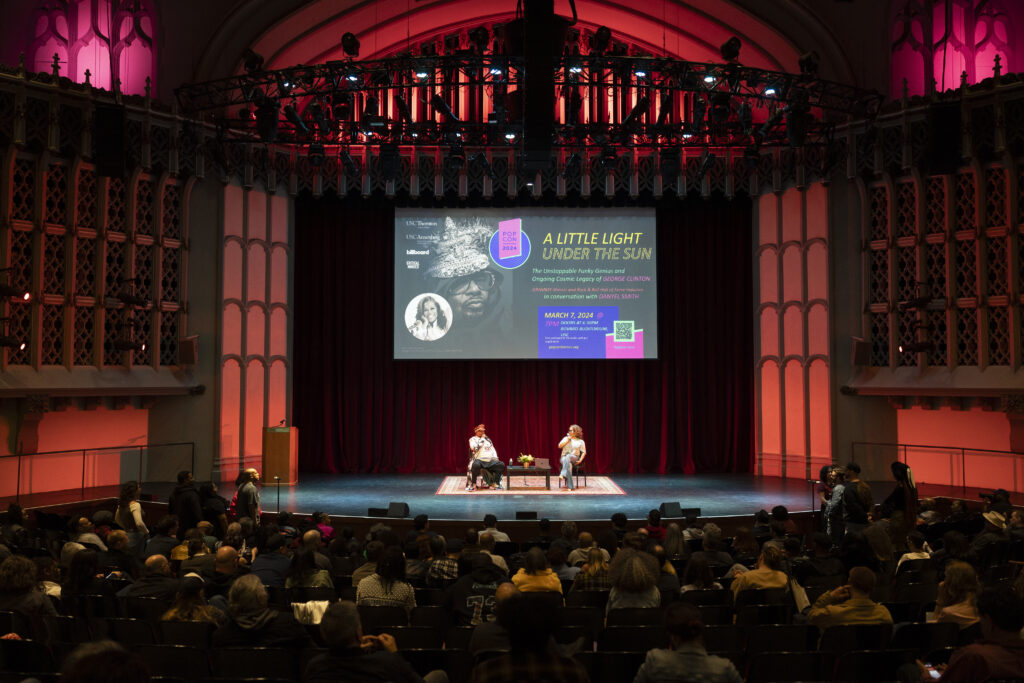 George Clinton in conversation with Danyel Smith at the PopCon 2024 opening night keynote in Bovard Auditorium. (Photo by Dario Griffin)