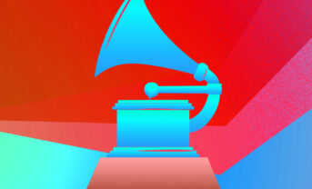 Illustration of a colorful Grammy Award