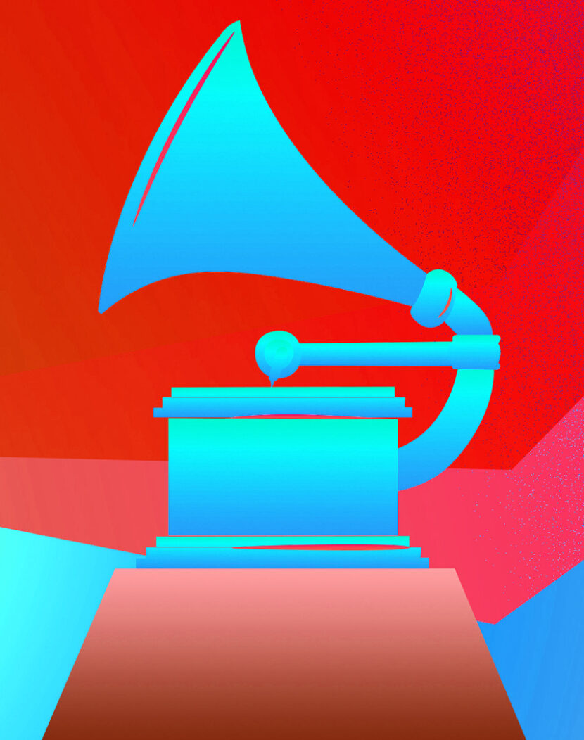 Illustration of a colorful Grammy Award