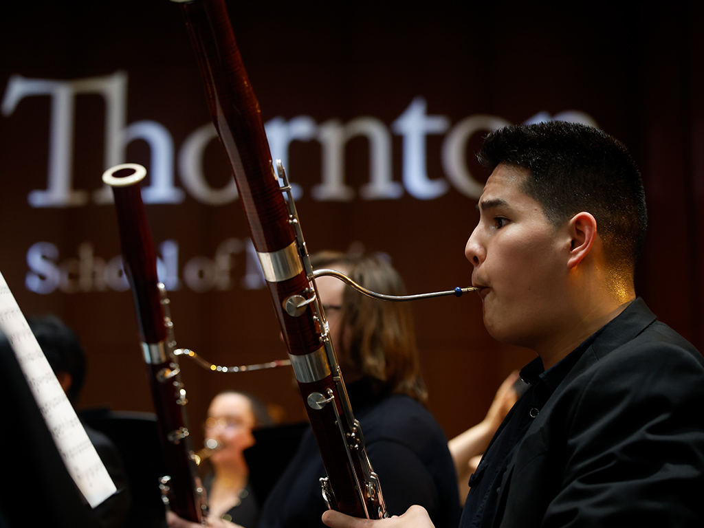 A bassoonist performs at USC Thornton.